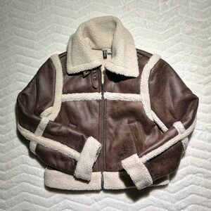 H&M Cream and Brown Shearling Jacket